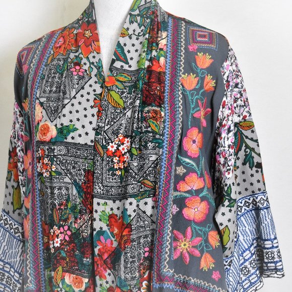 VINCENTE Blouse Top S Multi Floral Long Sleeve Wrap Machine Wash - Picture 2 of 5